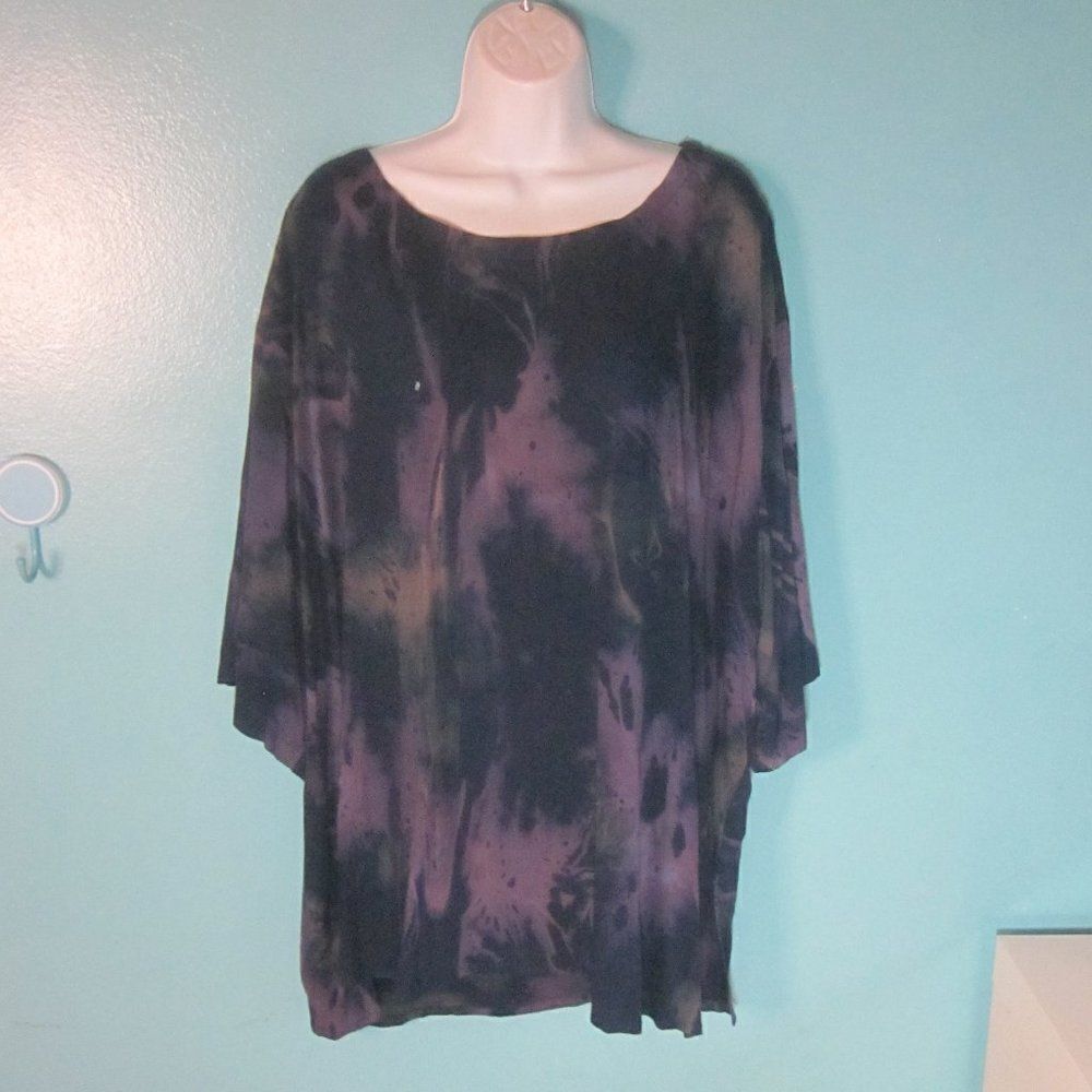 Red's Threads Womans Pullover Top Purple Tie-Dye Festival Size 3X Has Small Flaw